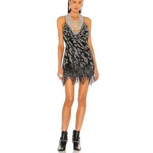 Dundas X Revolve Joan Embellished Mini Dress in Black and Silver Sz S